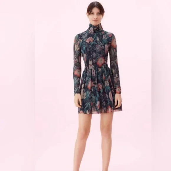 Rebecca Taylor La Vie Faded Garden Mesh Long Sleeve Dress Large - Picture 5 of 16